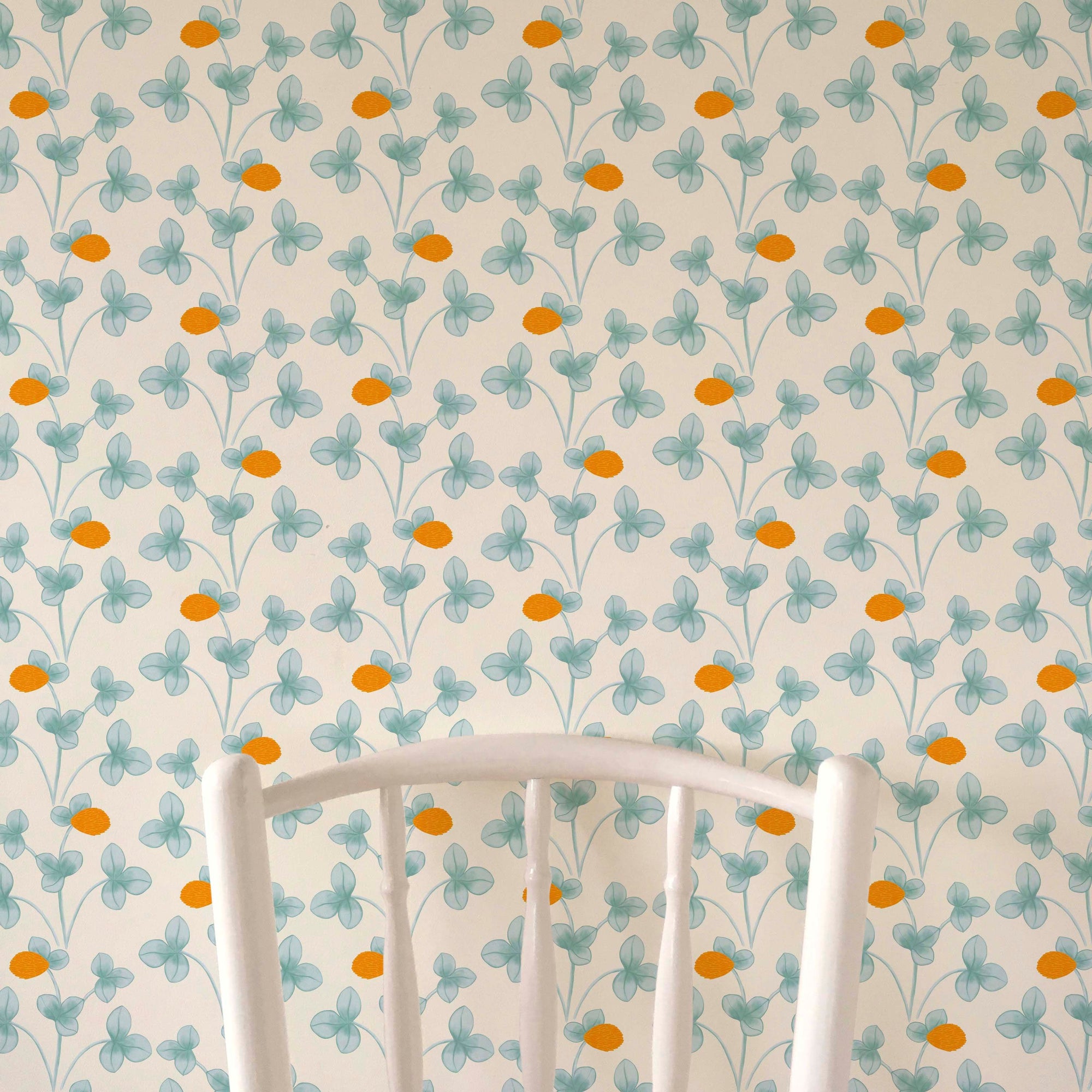 Chintz Constance Wallpaper - Light Blue and Marigold