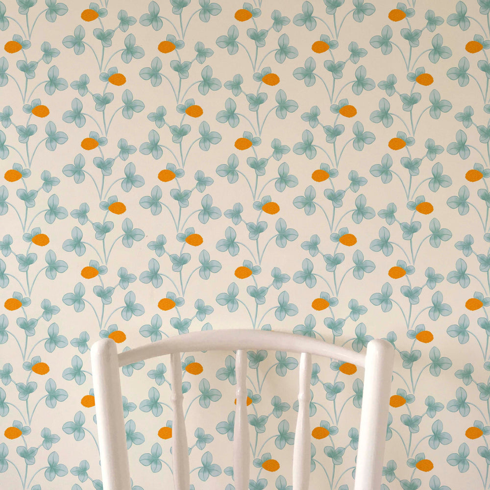 Chintz Constance Wallpaper - Light Blue and Marigold