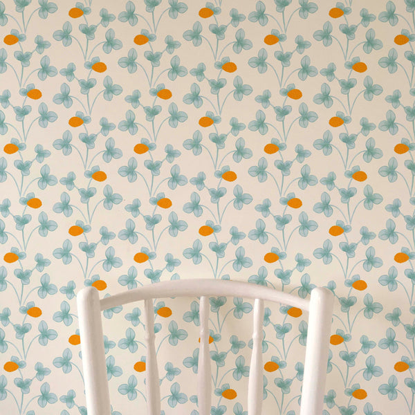 Chintz Constance Wallpaper - Light Blue and Marigold
