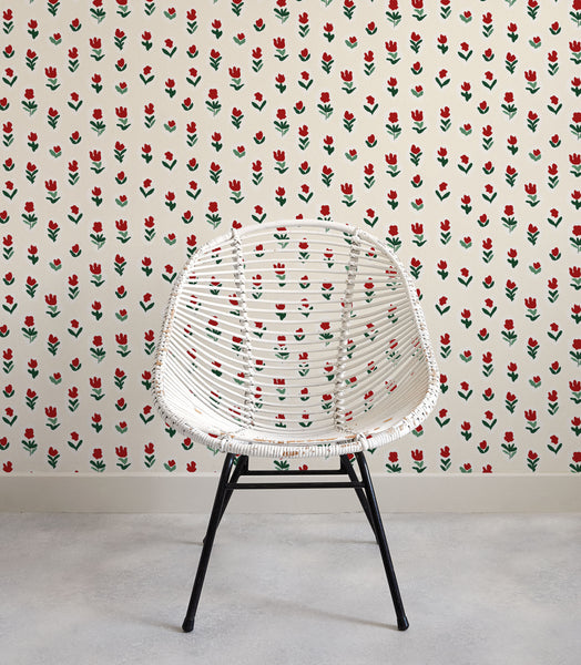 Little Wild Tulips Wallpaper - Red
