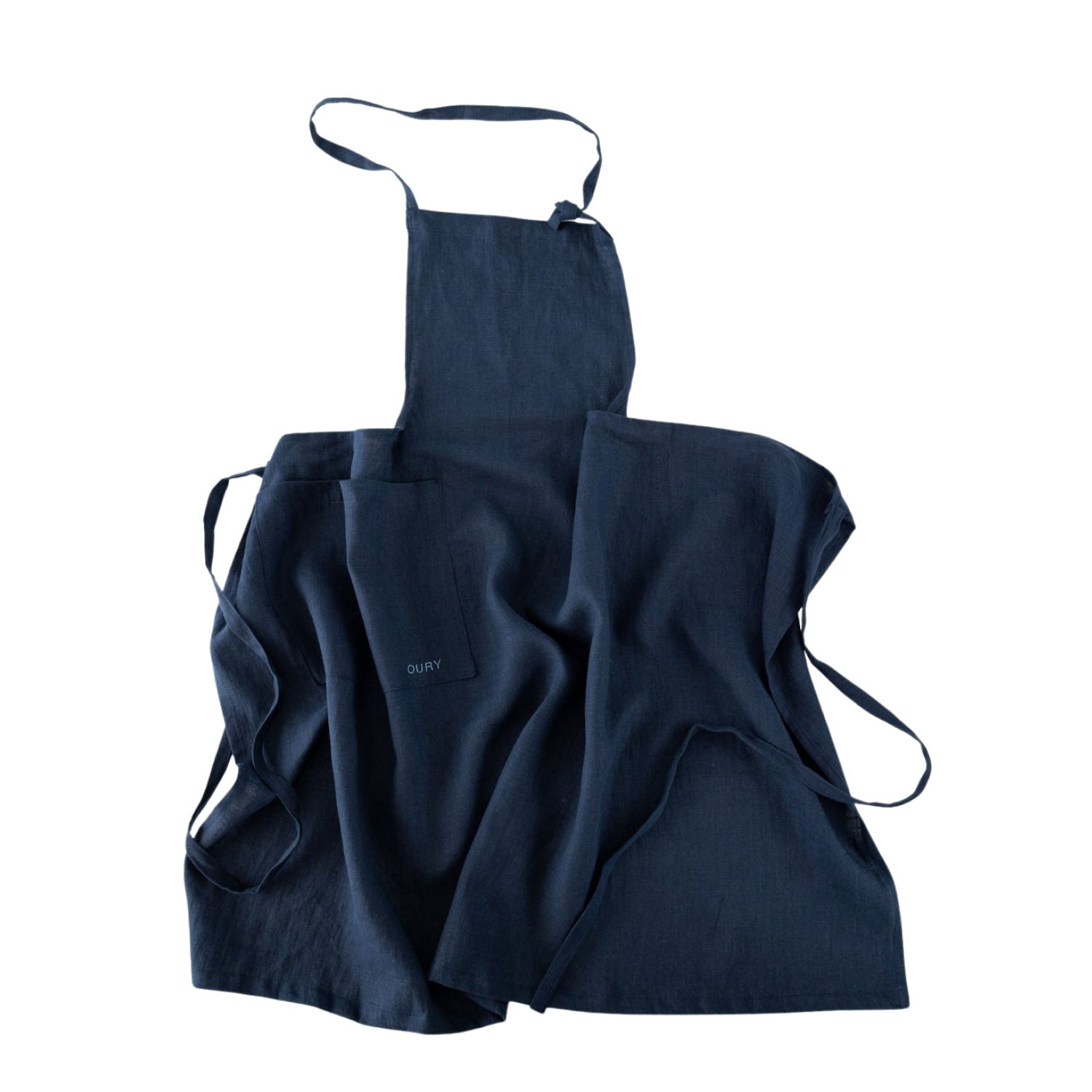 Handcrafted Linen Apron – Blue with Embroidery