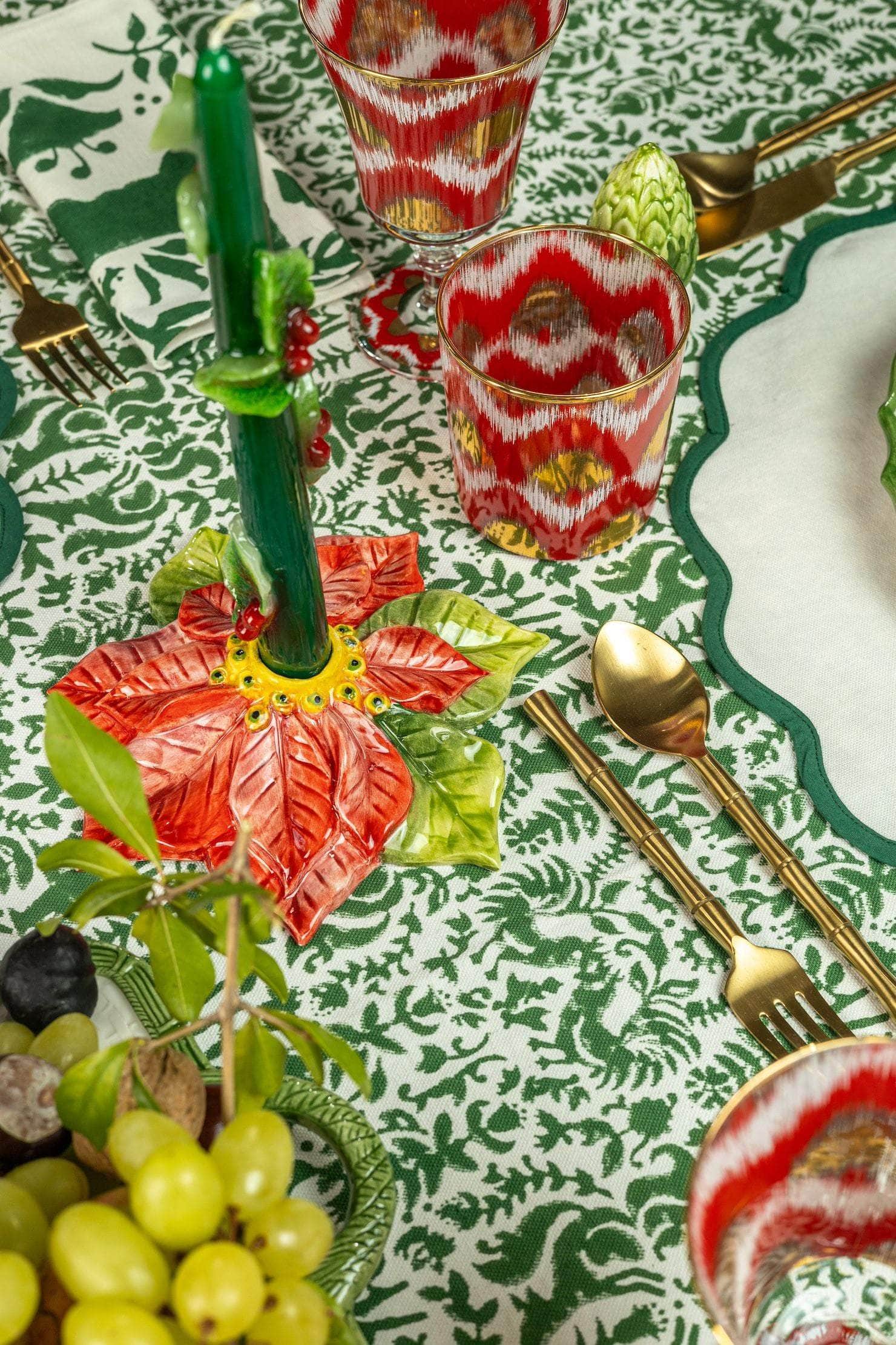 Ikat Gold Glasses - Red Goblet Set of 4