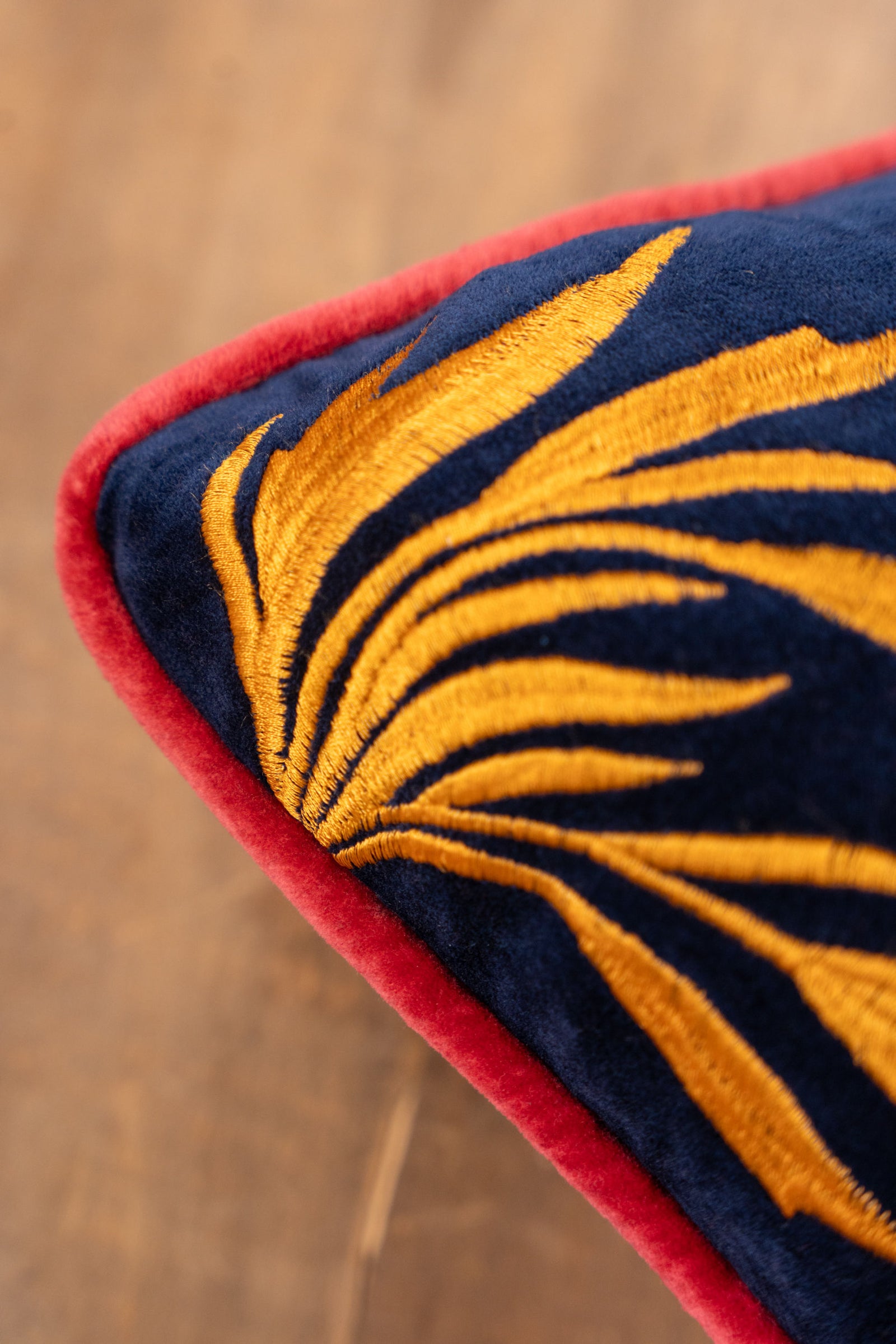 Tropical Hand-Embroidered Cotton Cushion – Lobster