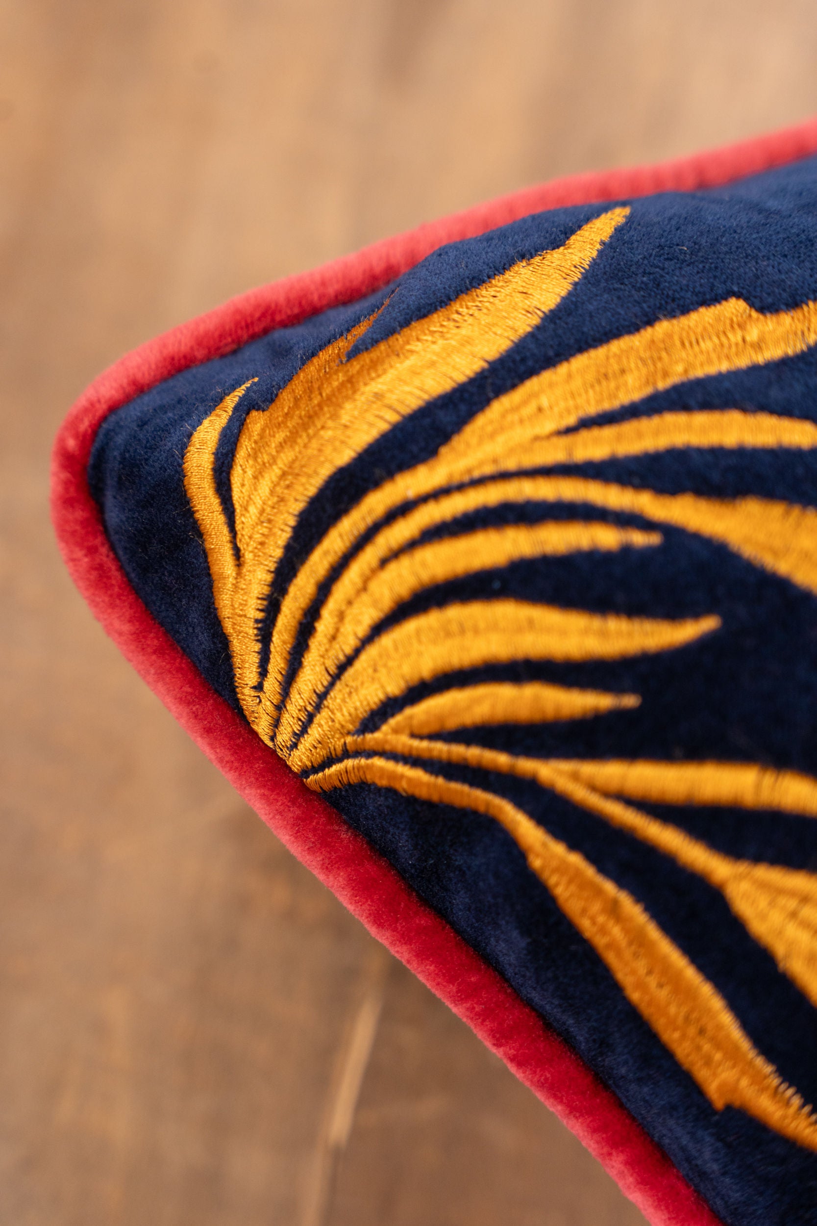 Tropical Hand-Embroidered Cotton Cushion – Lobster