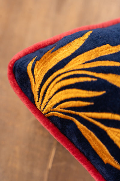 Tropical Hand-Embroidered Cotton Cushion – Lobster