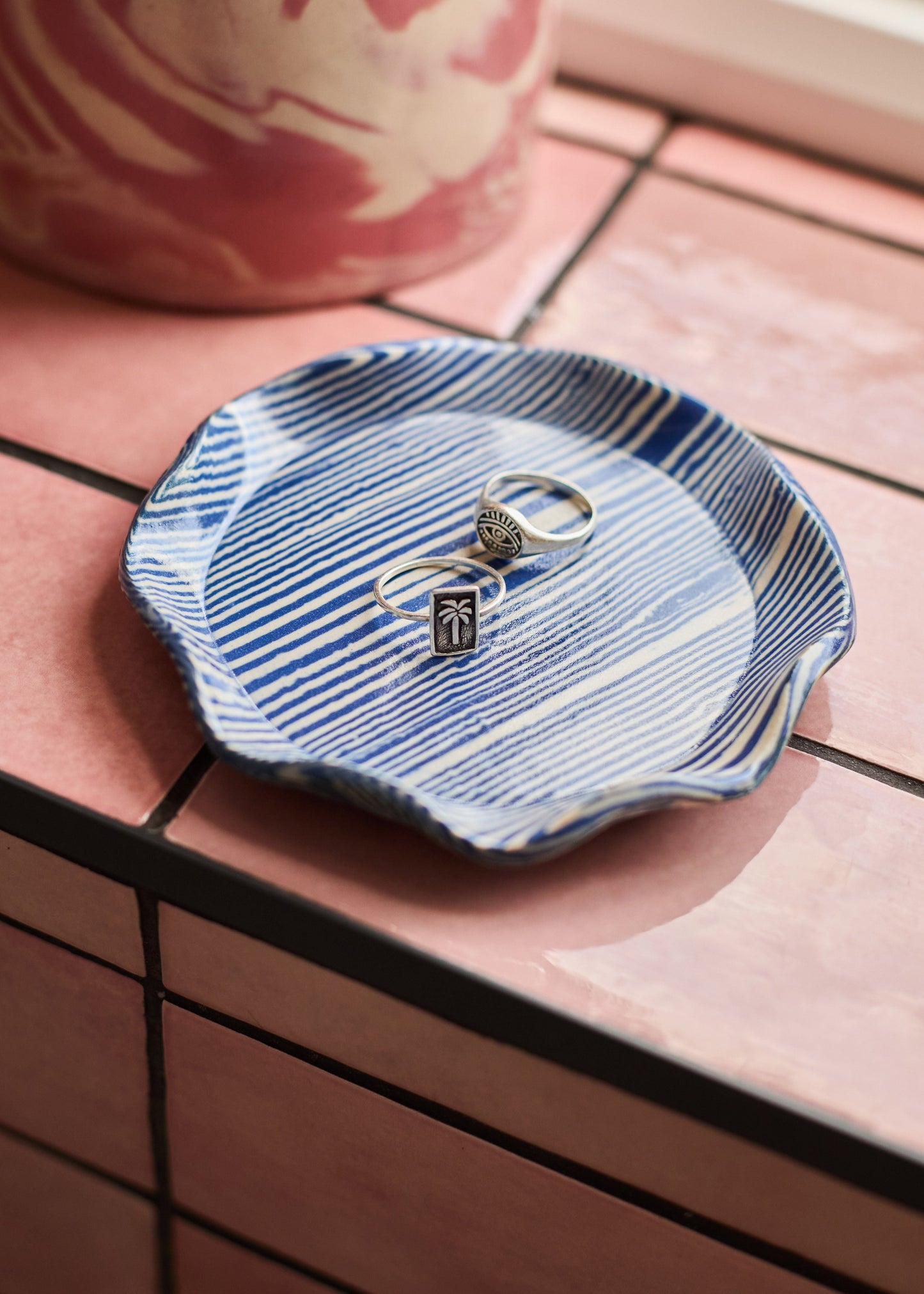 Cobalt Striped Trinket Dish