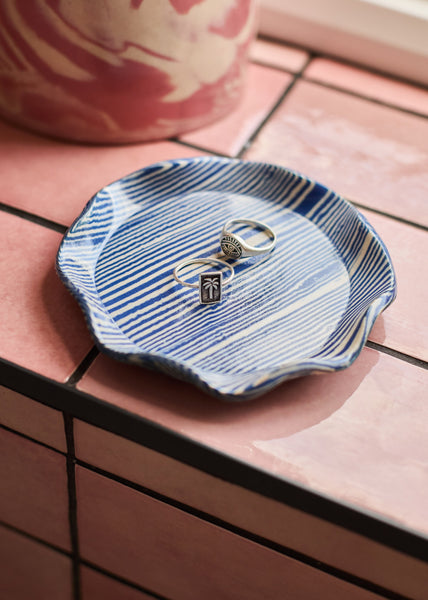 Cobalt Striped Trinket Dish