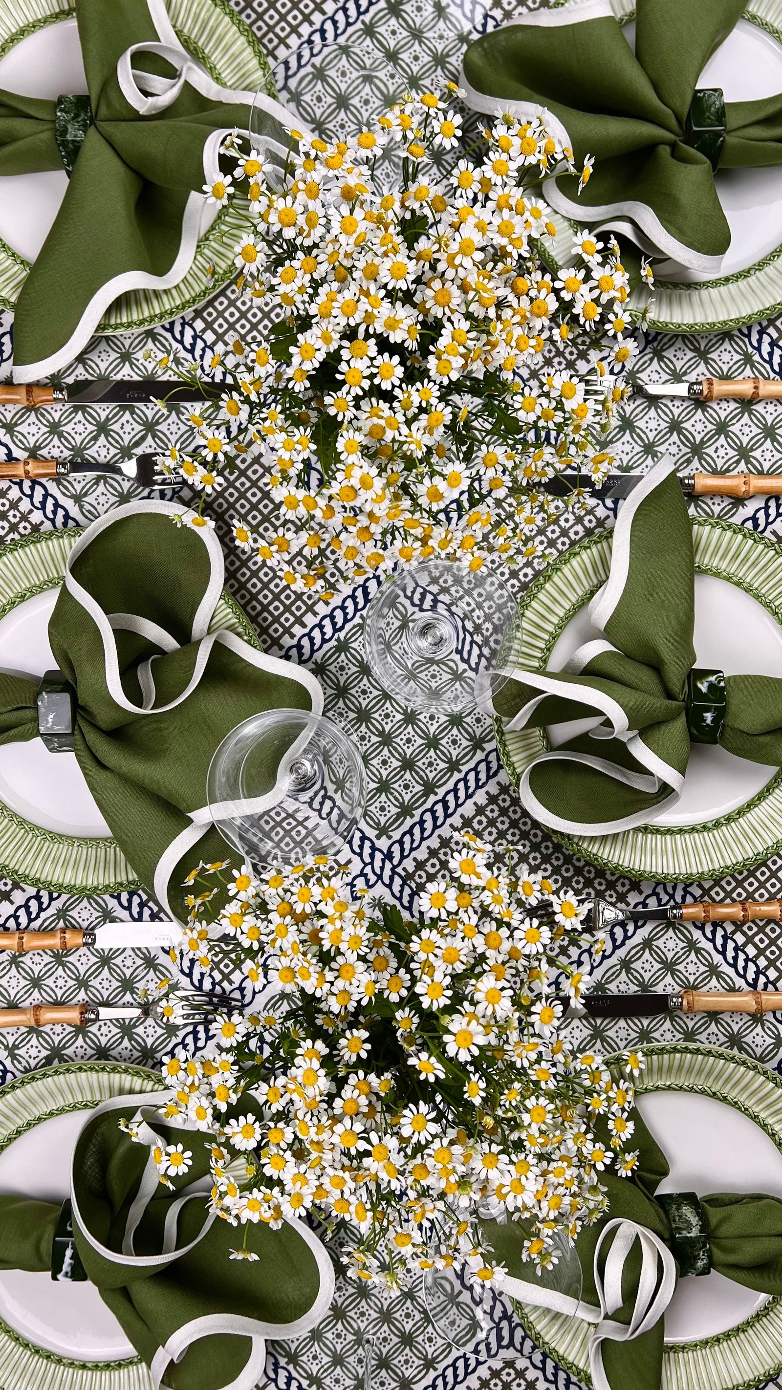 ’The Trellis’ Tablecloth - Blue, Sage & Taupe