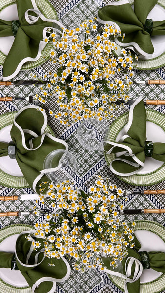 ’The Trellis’ Tablecloth - Blue, Sage & Taupe