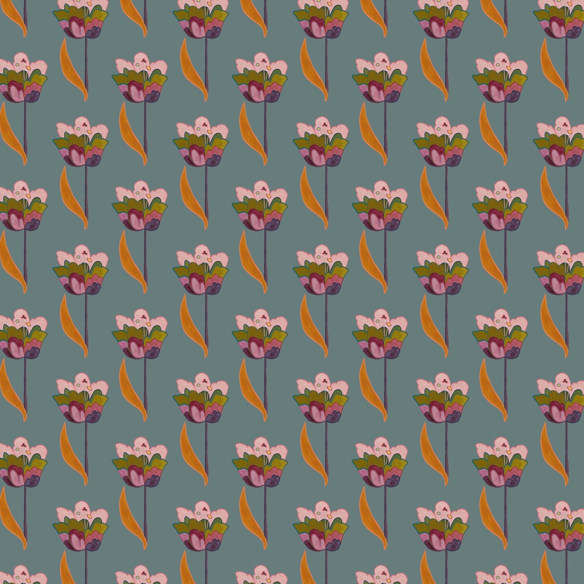 Tulips Wallpaper - Sea Blue