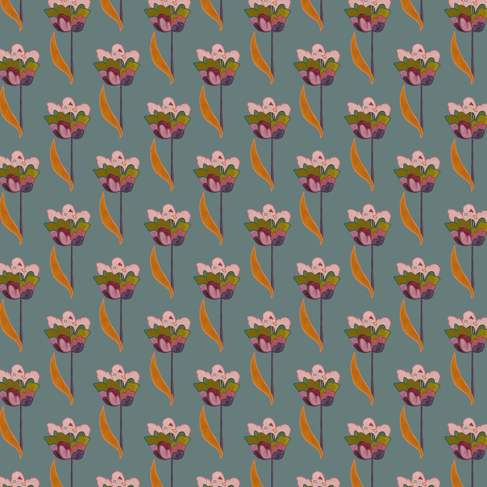 Tulips Wallpaper - Sea Blue