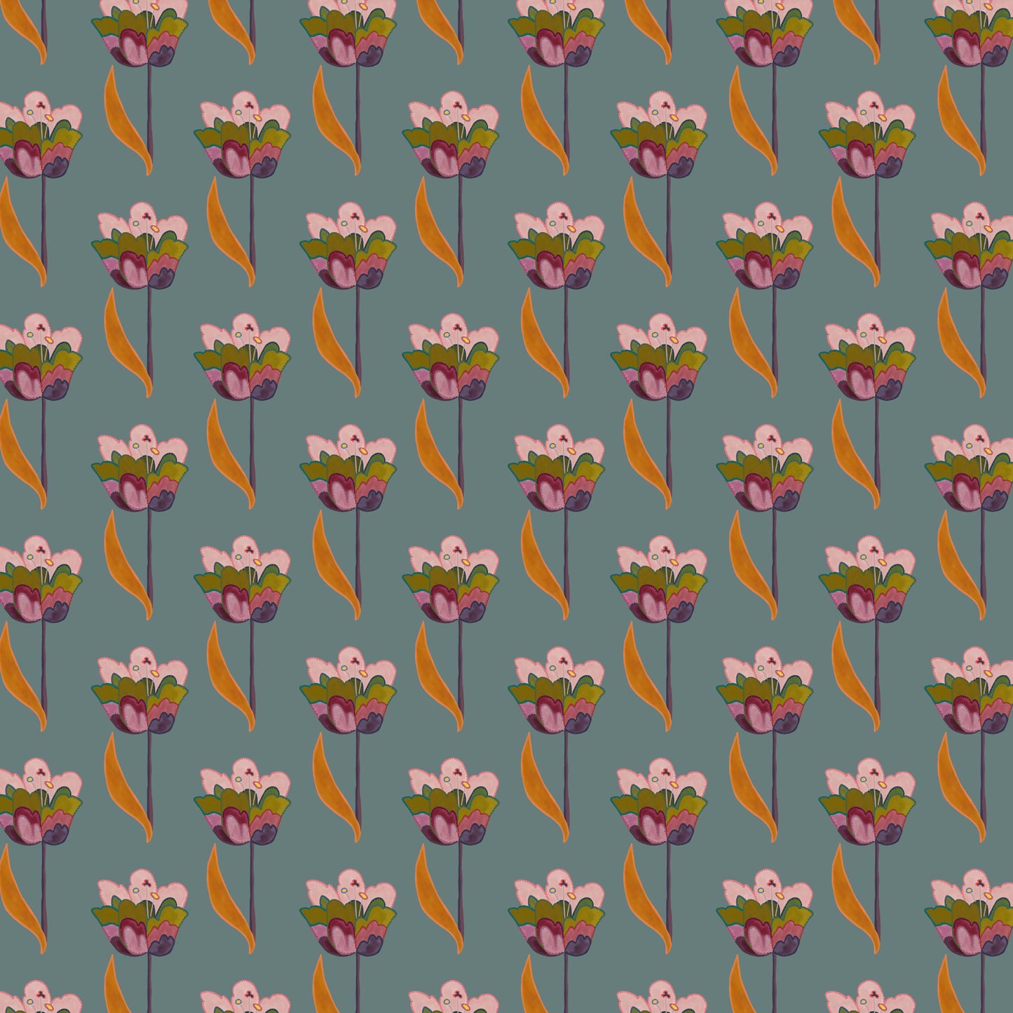 Tulips Wallpaper - Sea Blue