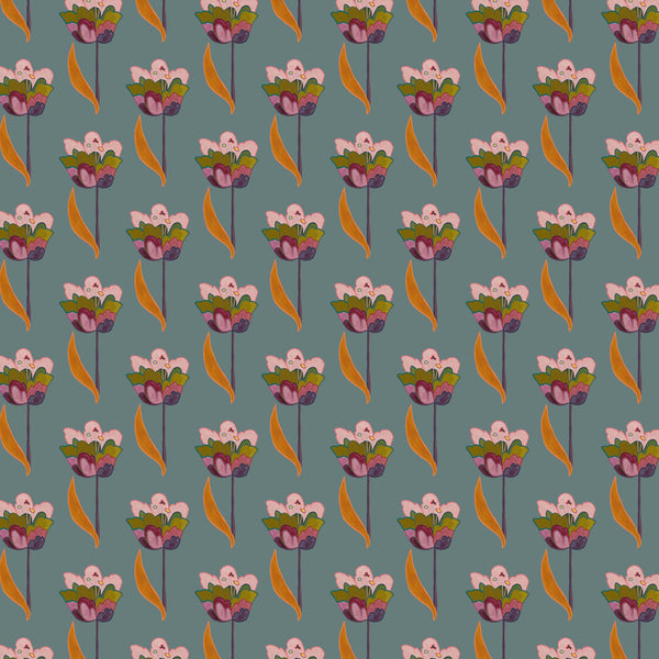 Tulips Wallpaper - Sea Blue