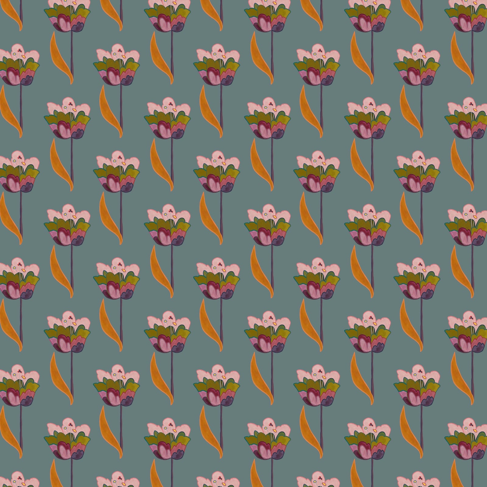 Tulips Wallpaper - Sea Blue