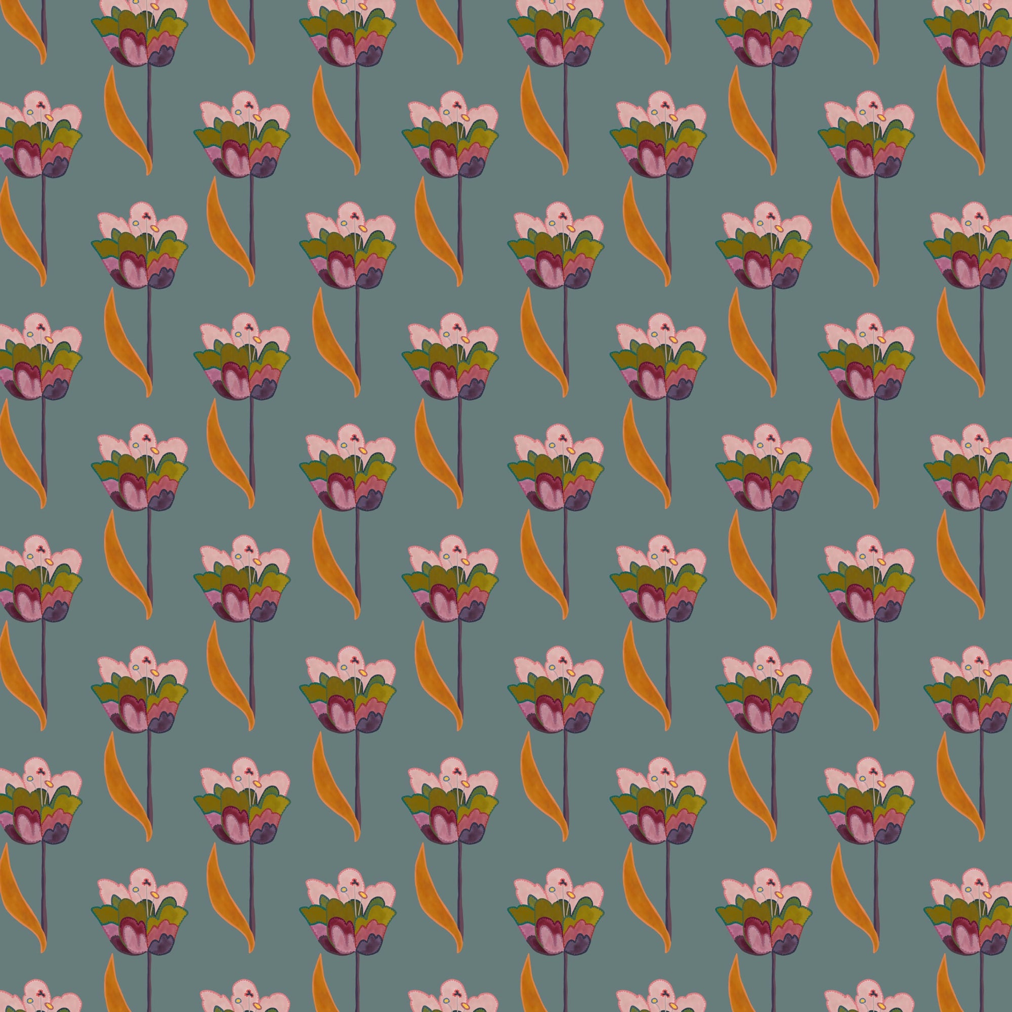 Tulips Wallpaper - Sea Blue