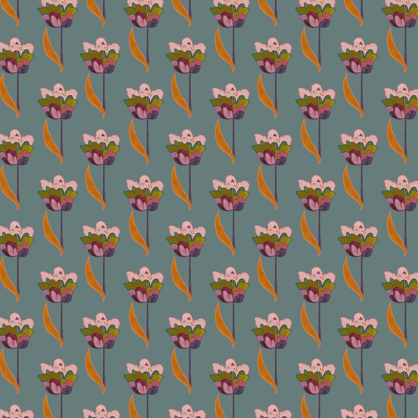 Tulips Wallpaper - Sea Blue