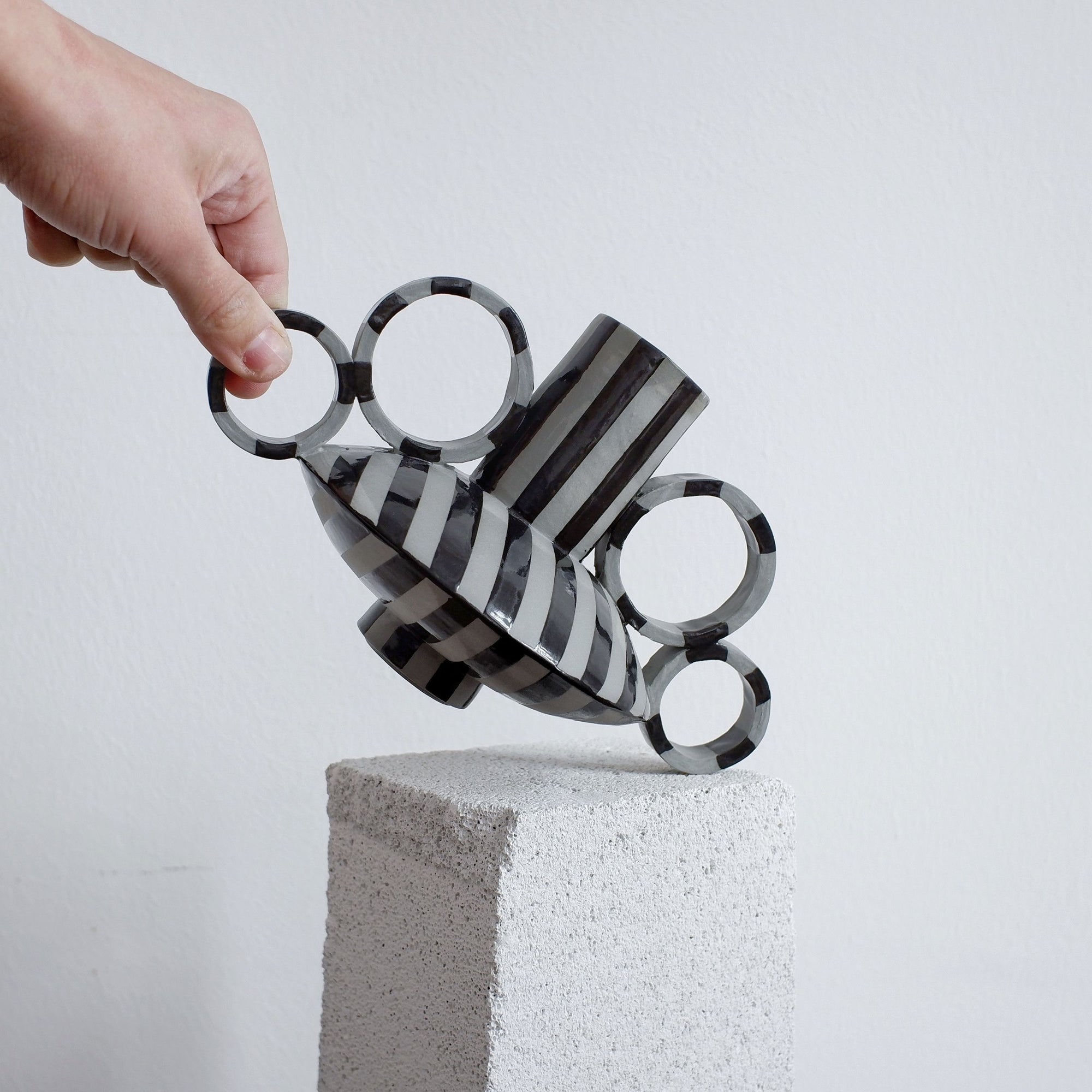 Small Zebrino - Black on Gray - Porcelain Vase