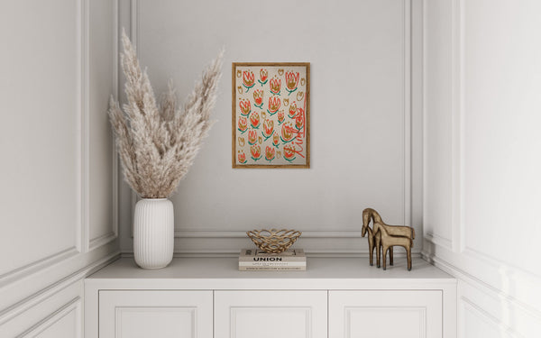 Multi Floral Orange & Taupe | Original Painting A3
