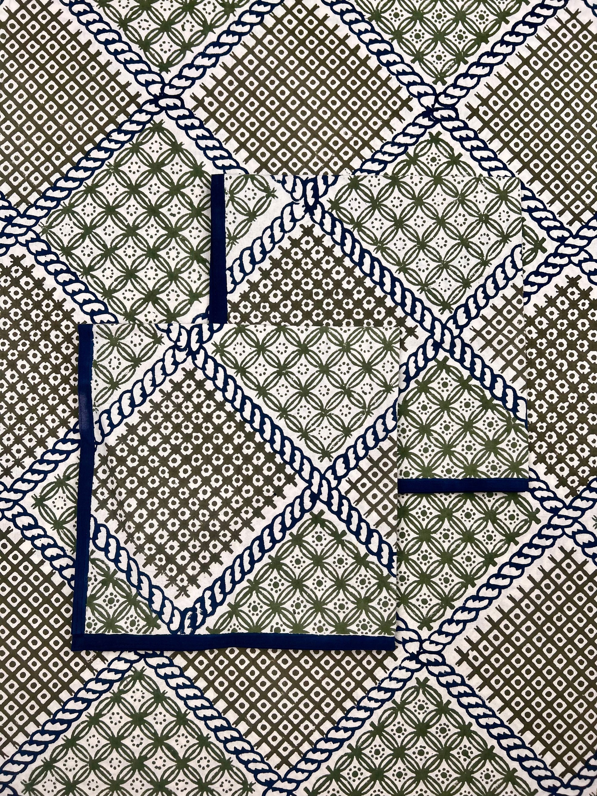 ’The Trellis’ Tablecloth - Blue, Sage & Taupe