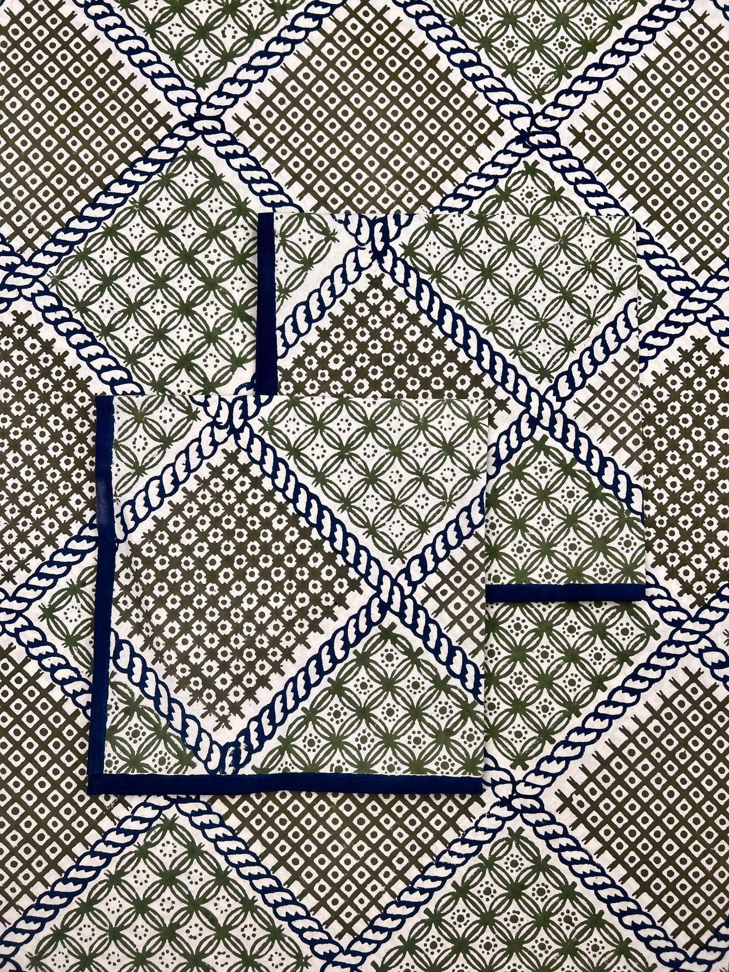 ’The Trellis’ Tablecloth - Blue, Sage & Taupe