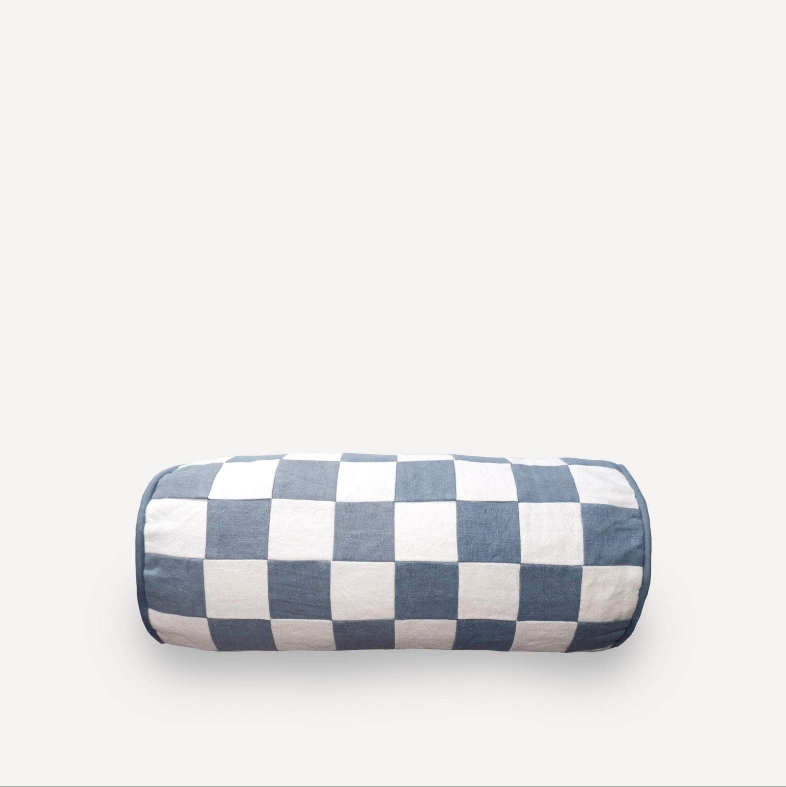 Chequered Bolster Cushion in Blue
