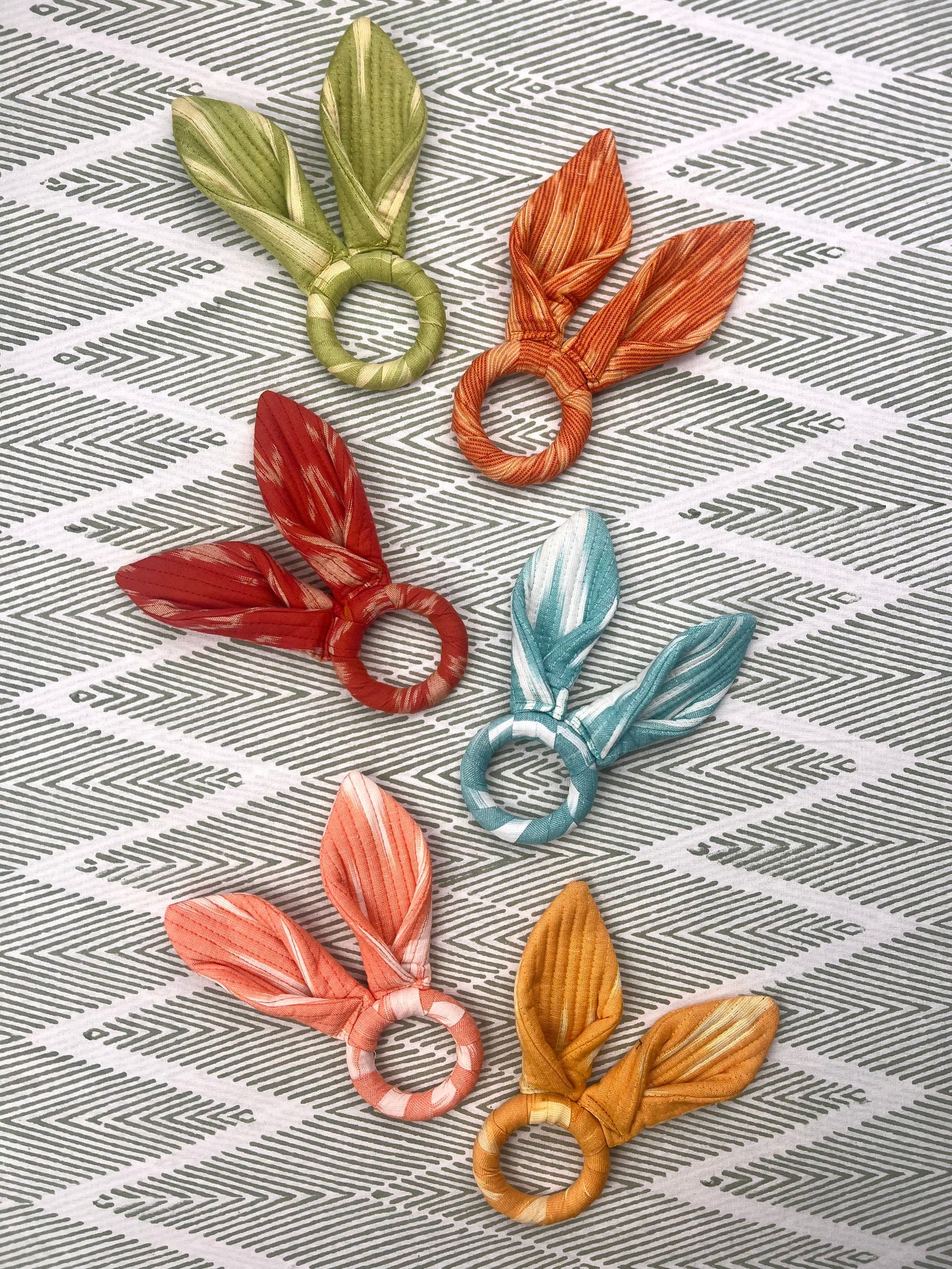 Easter Bunny Ears Napkin Ring - Woven Ikat - Coral