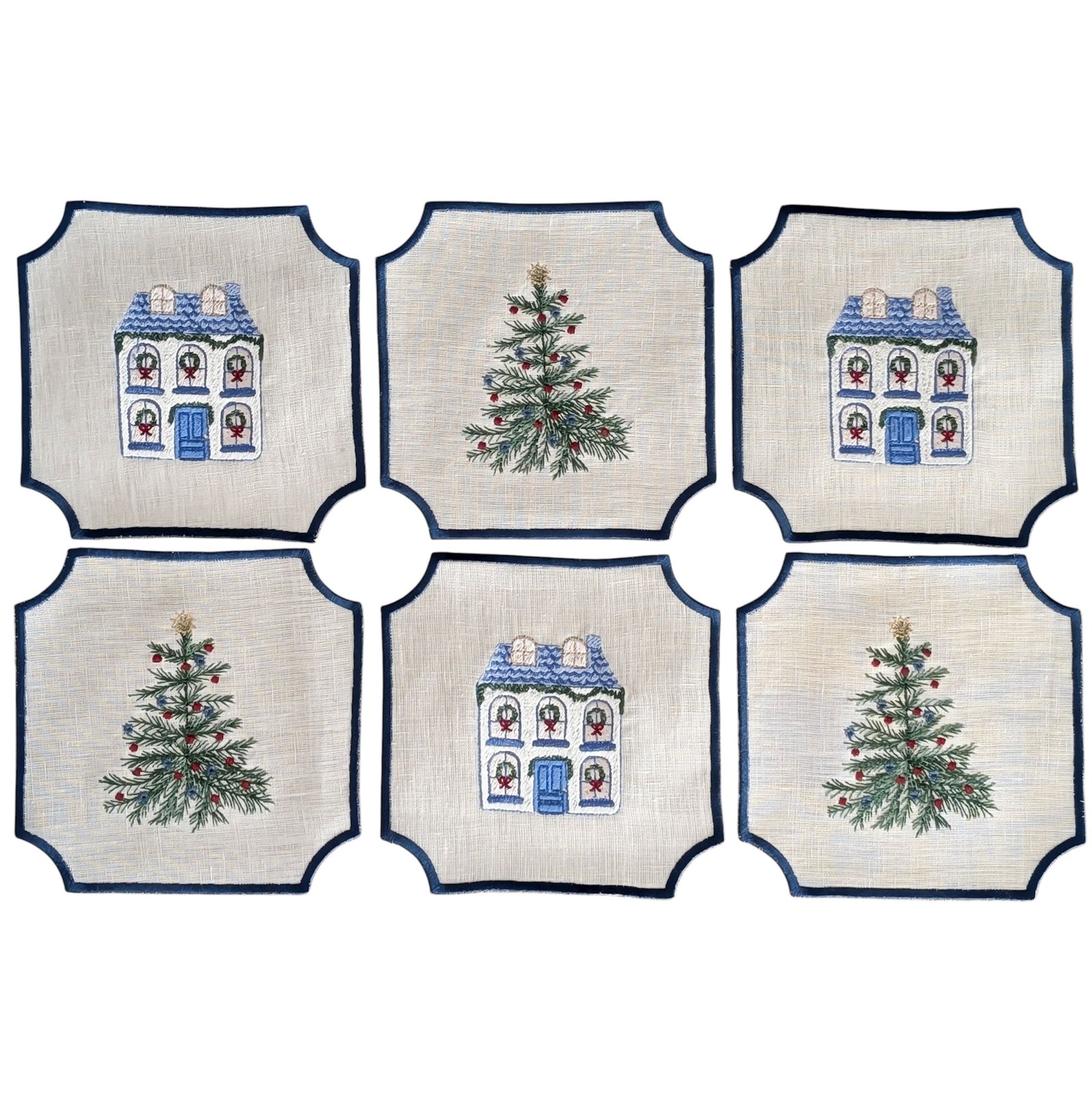 CHRISTMAS HOME - Christmas Embroidery Cocktail Napkin Set (set of 6)
