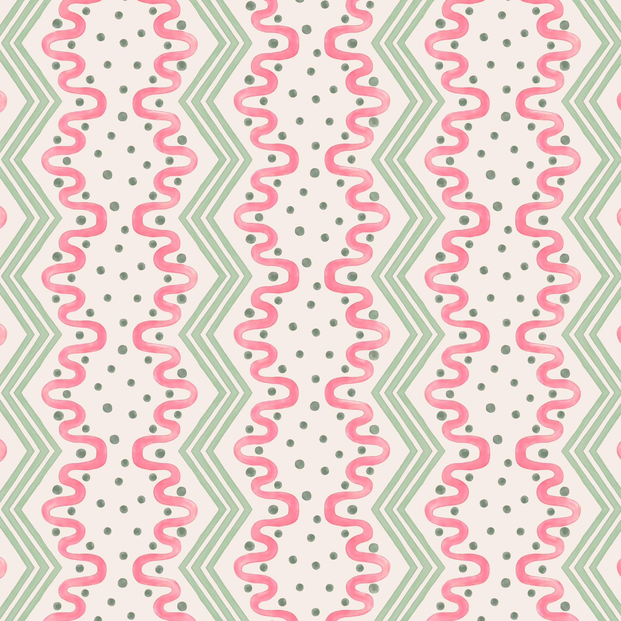 Madame Ziggle Wallpaper - Pink and Green