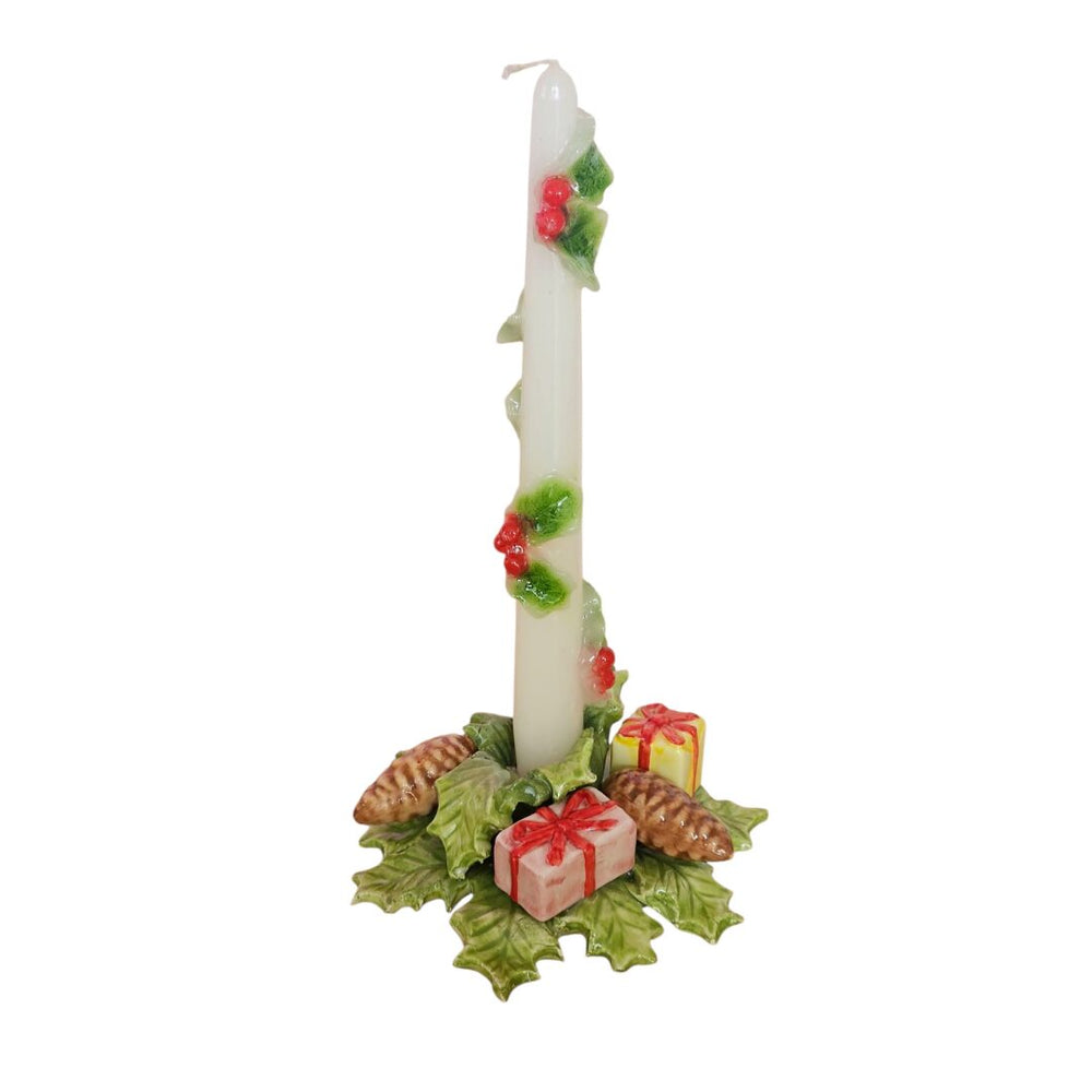 Hand-Painted Ceramic Christmas Candlestick Holder
