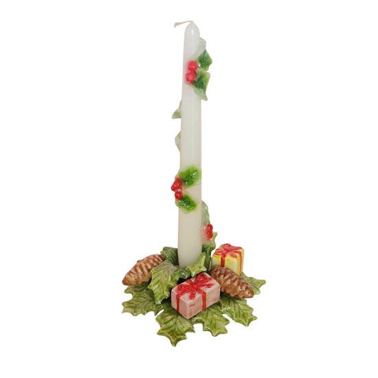 Hand-Painted Ceramic Christmas Candlestick Holder