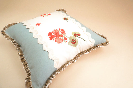 Geranium Patchwork Linen Cushion