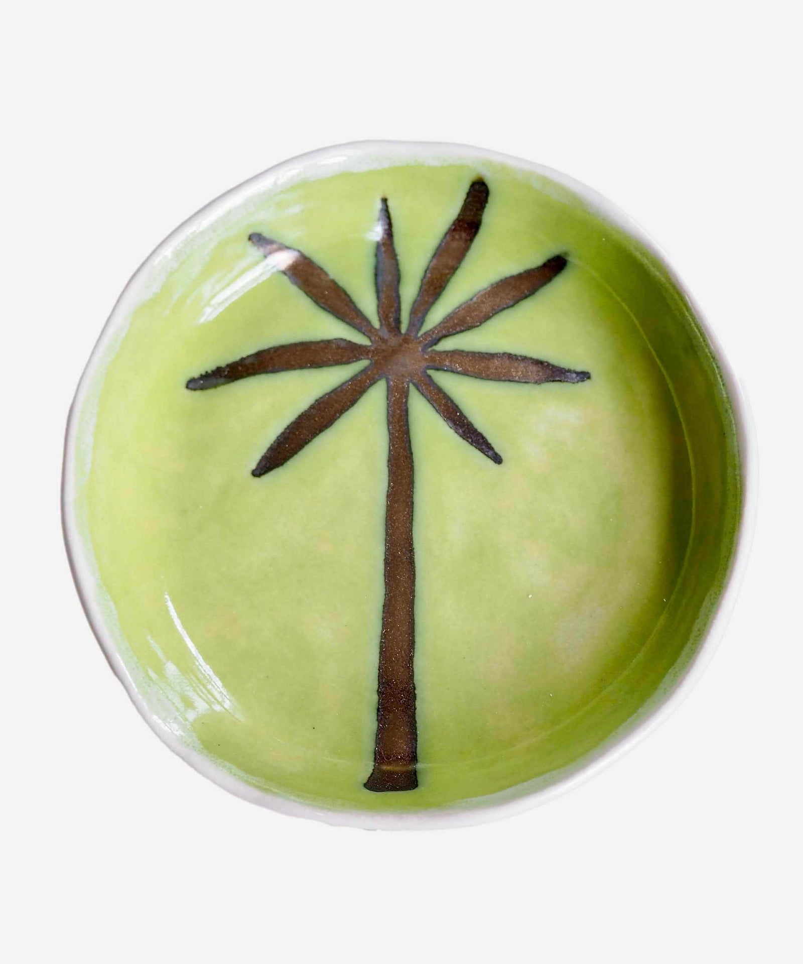 Handmade Green And Gold Ceramic Palm Tree Ring Dish