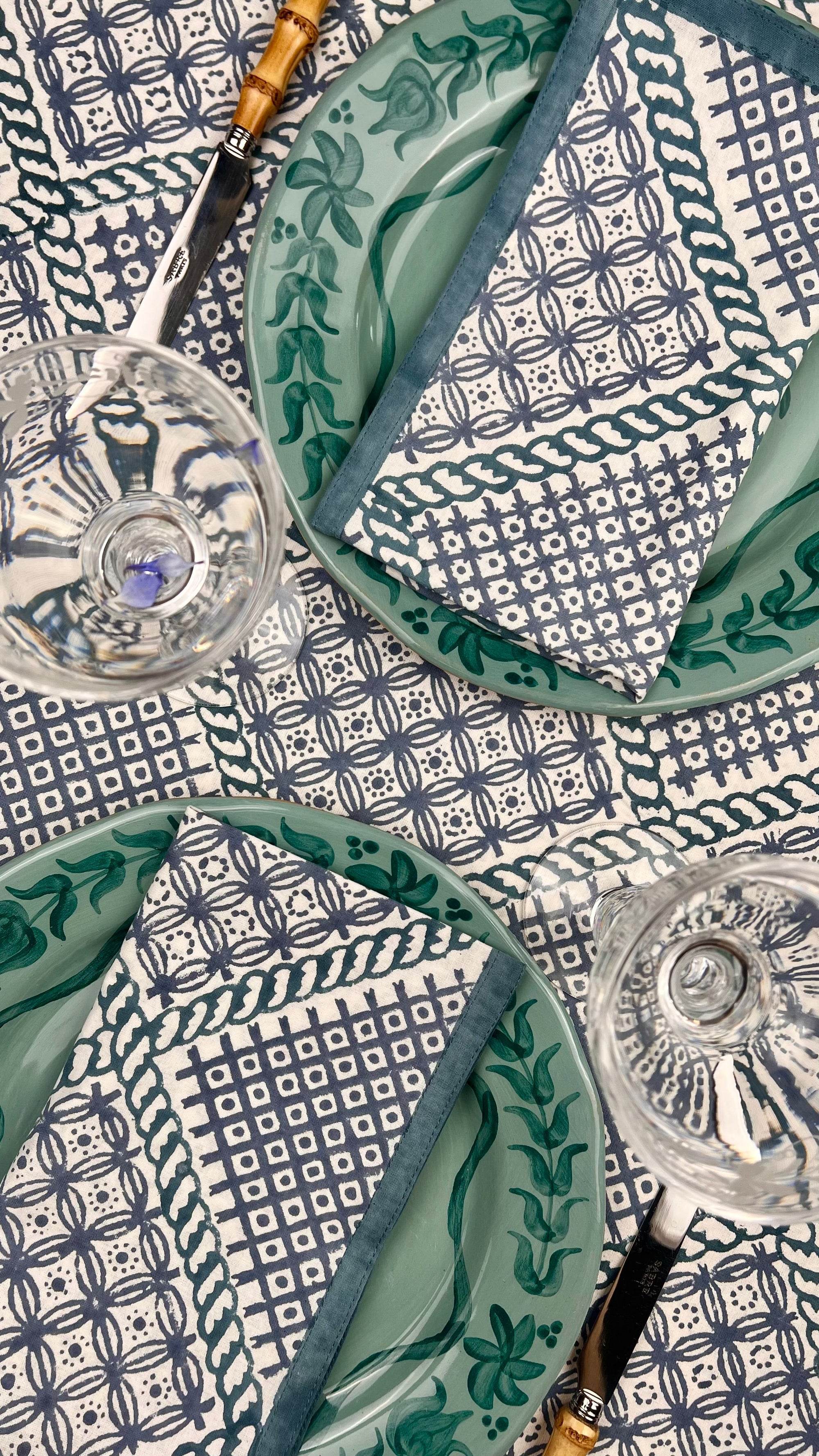 ’The Trellis’ - Napkin Set of 4 - Teal Blue