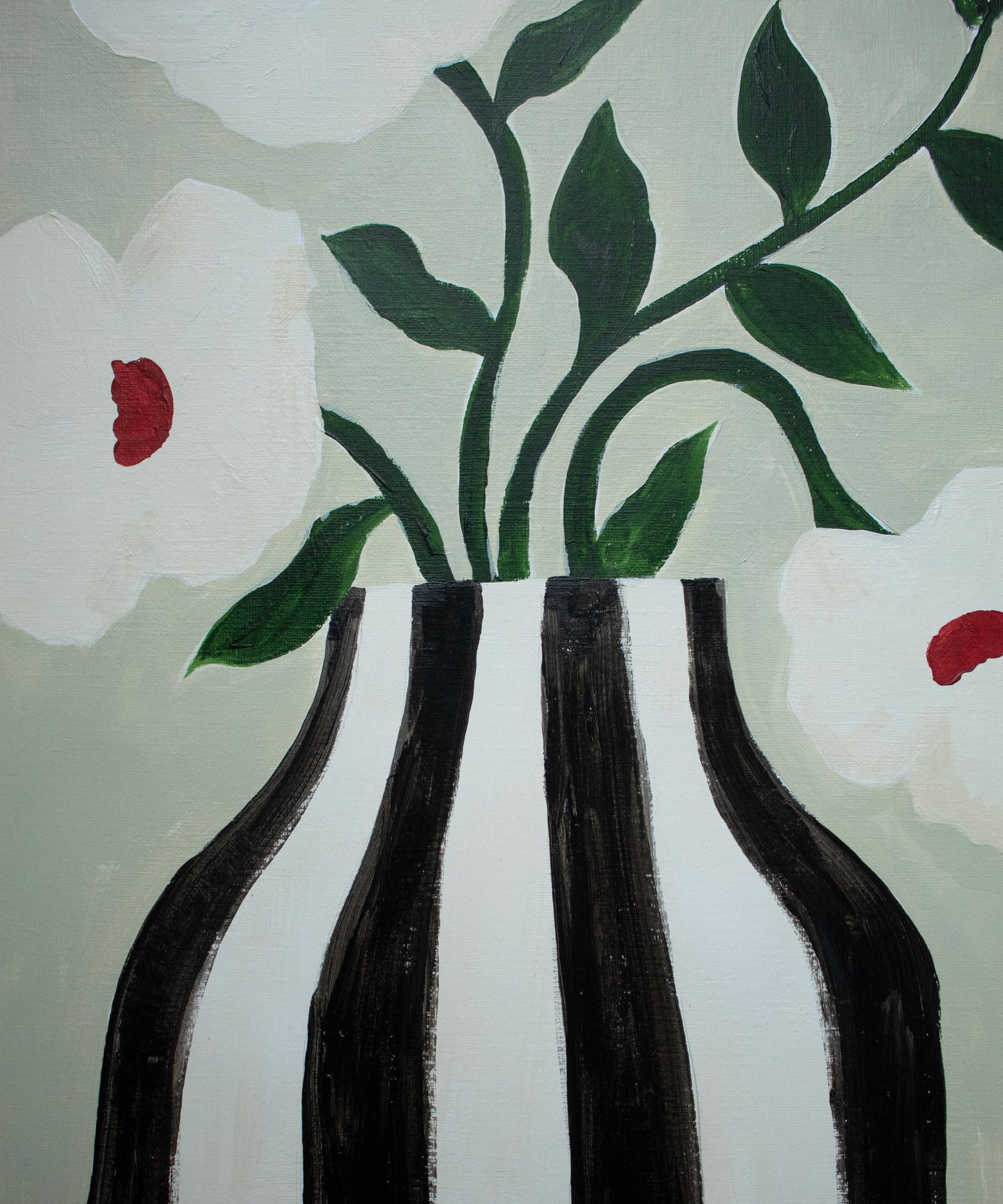Striped vase and white flowers- Original painting