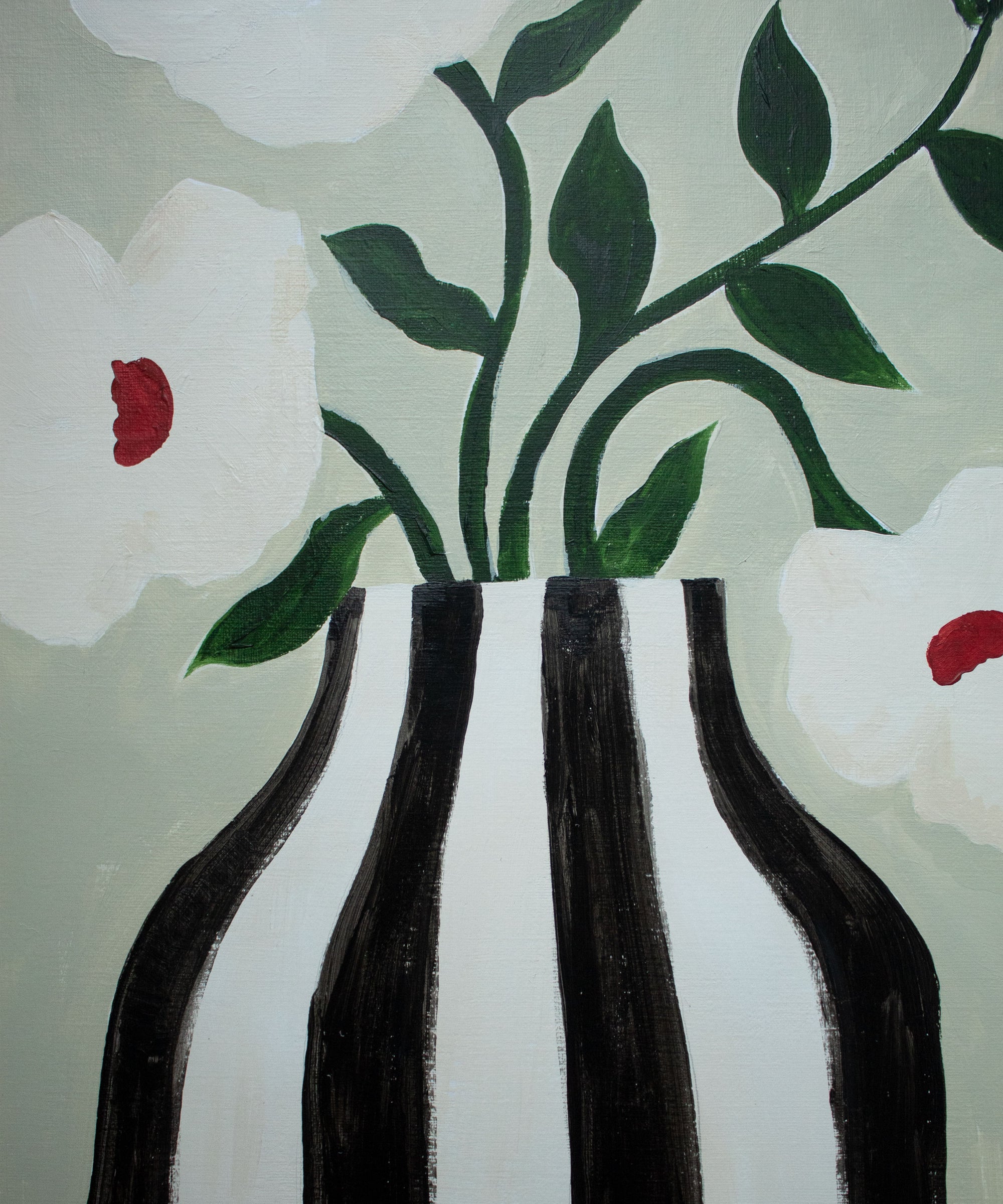 Striped vase and white flowers- Original painting