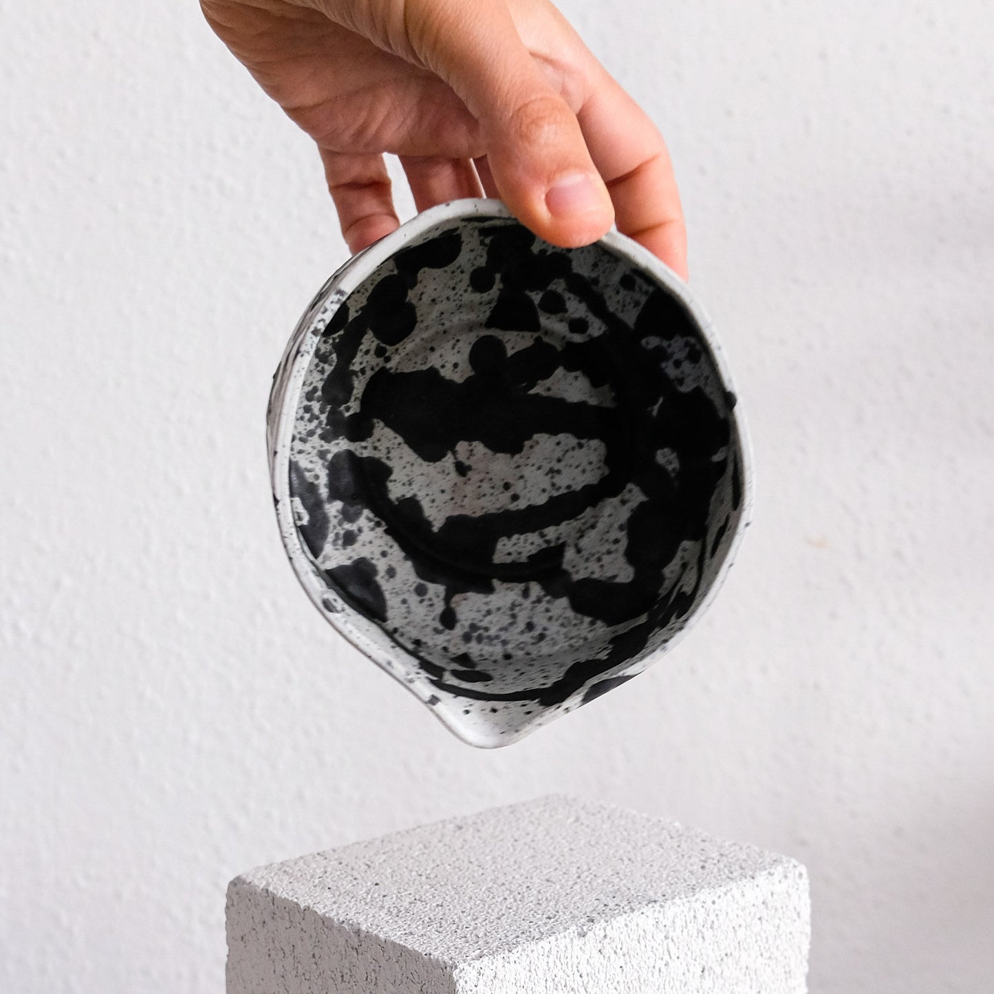 Matcha Bowl - Recycled Porcelain Bowl - Brush Strokes Black Matte