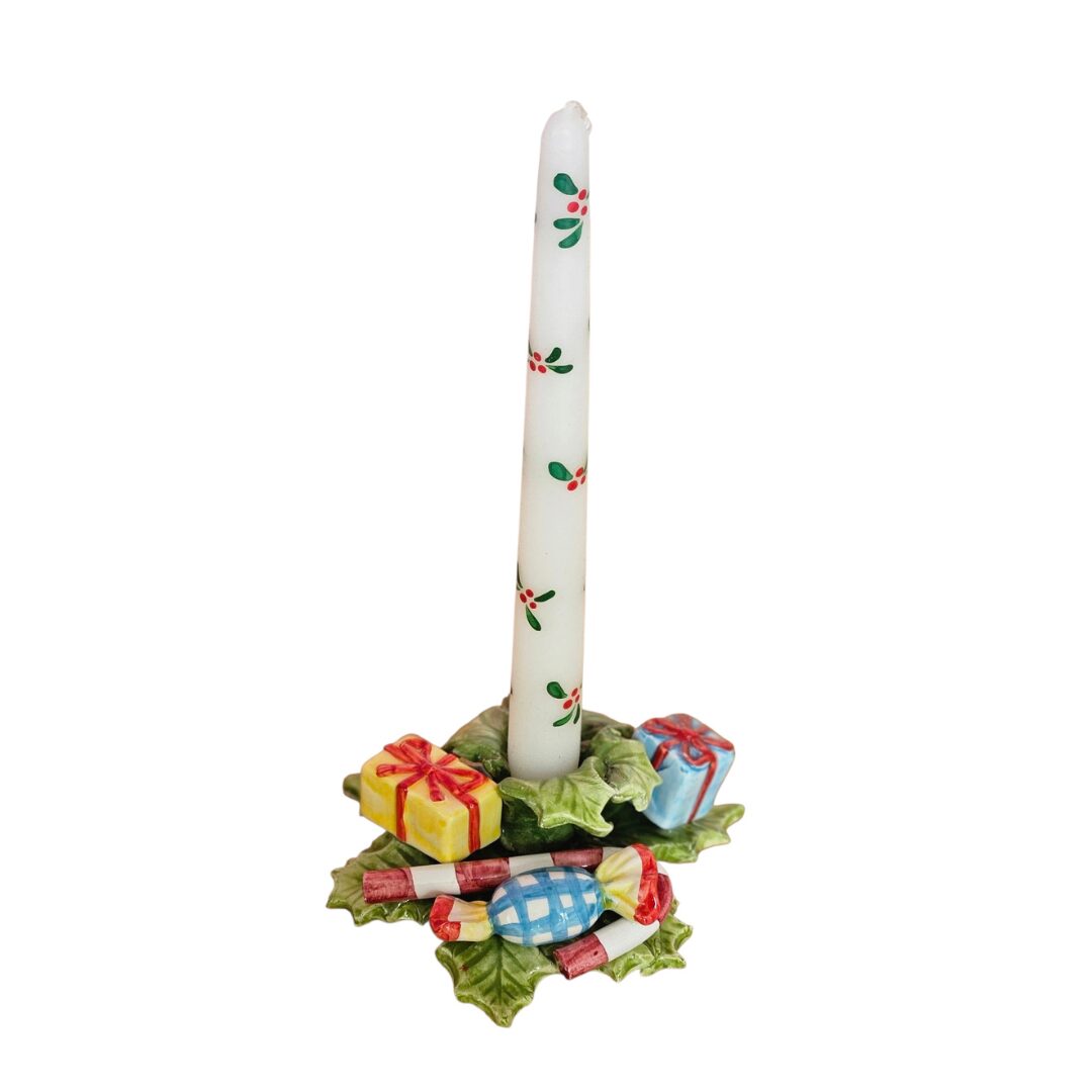 Hand-Painted Ceramic Christmas Candlestick Holder