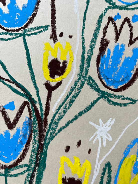 Blue, Yellow & Brown Floral | Original Painting A3