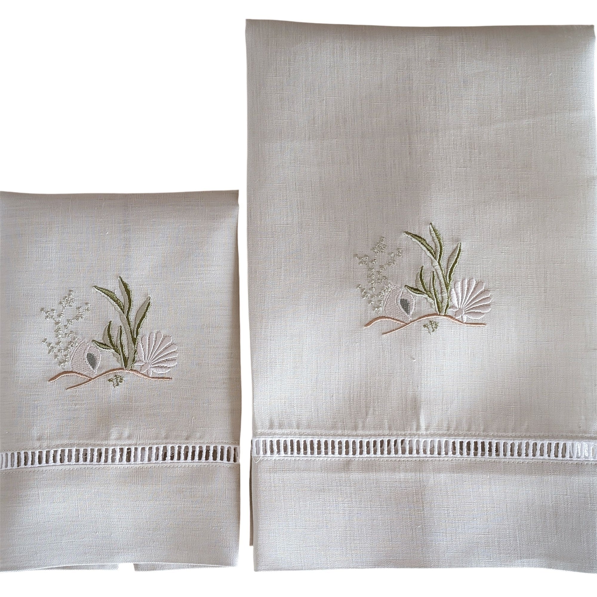 CORAL - Coral Embroidery Linen Bath Towels (set of 2)