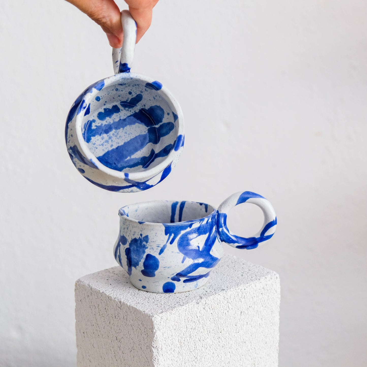 Dalmata S - Porcelain Macchiato Cup - Brush Strokes Blue - Set of 2