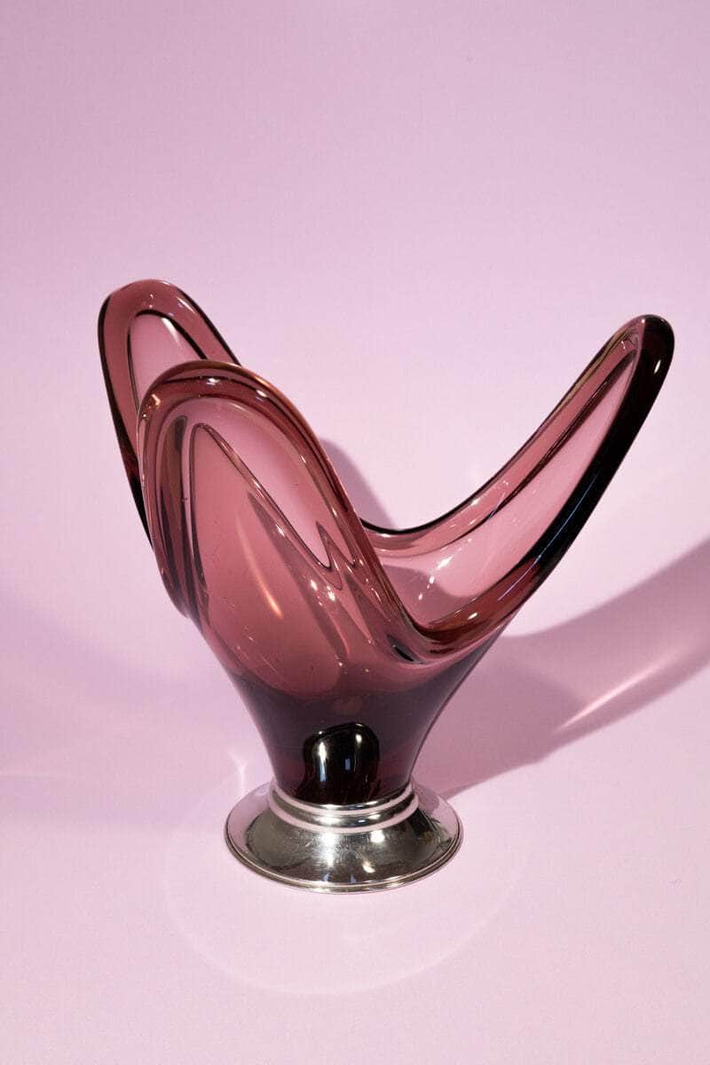 Mid-Century Purple Art Glass Centerpiece