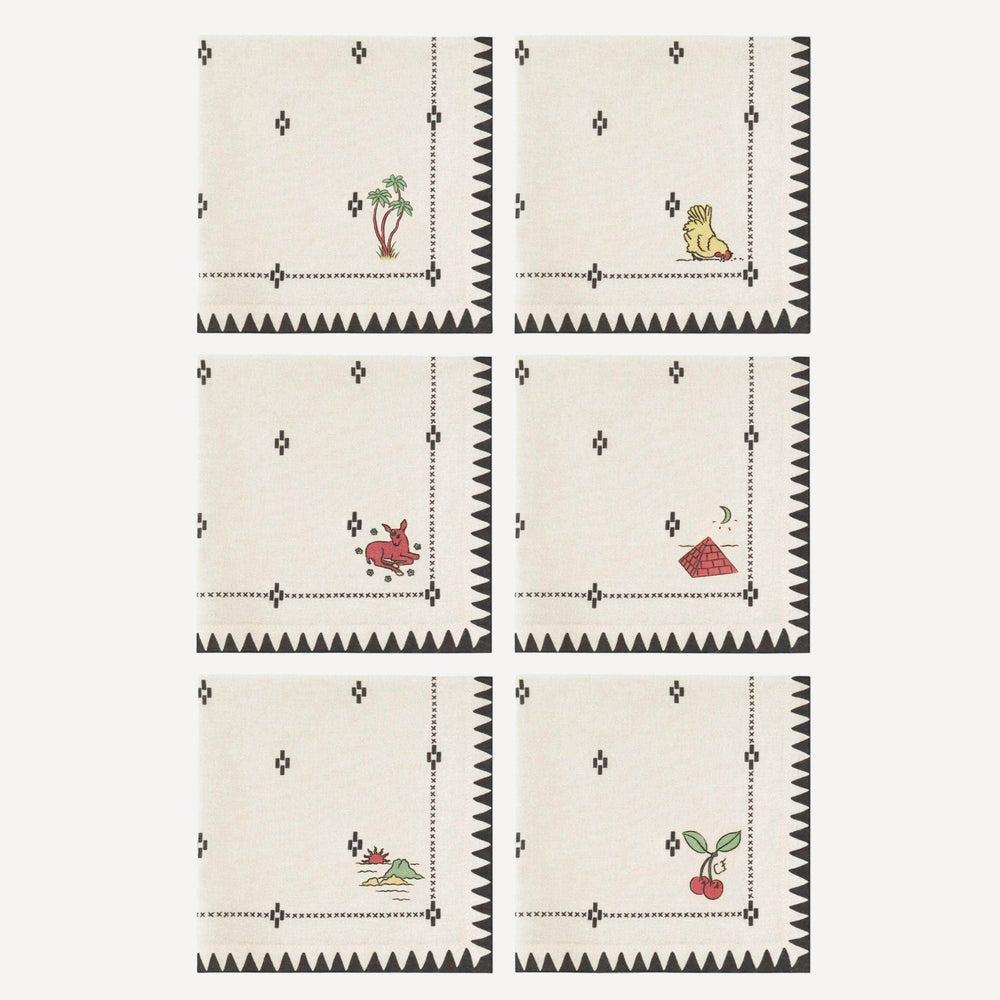 Redwork Napkins in Black- Set of Four