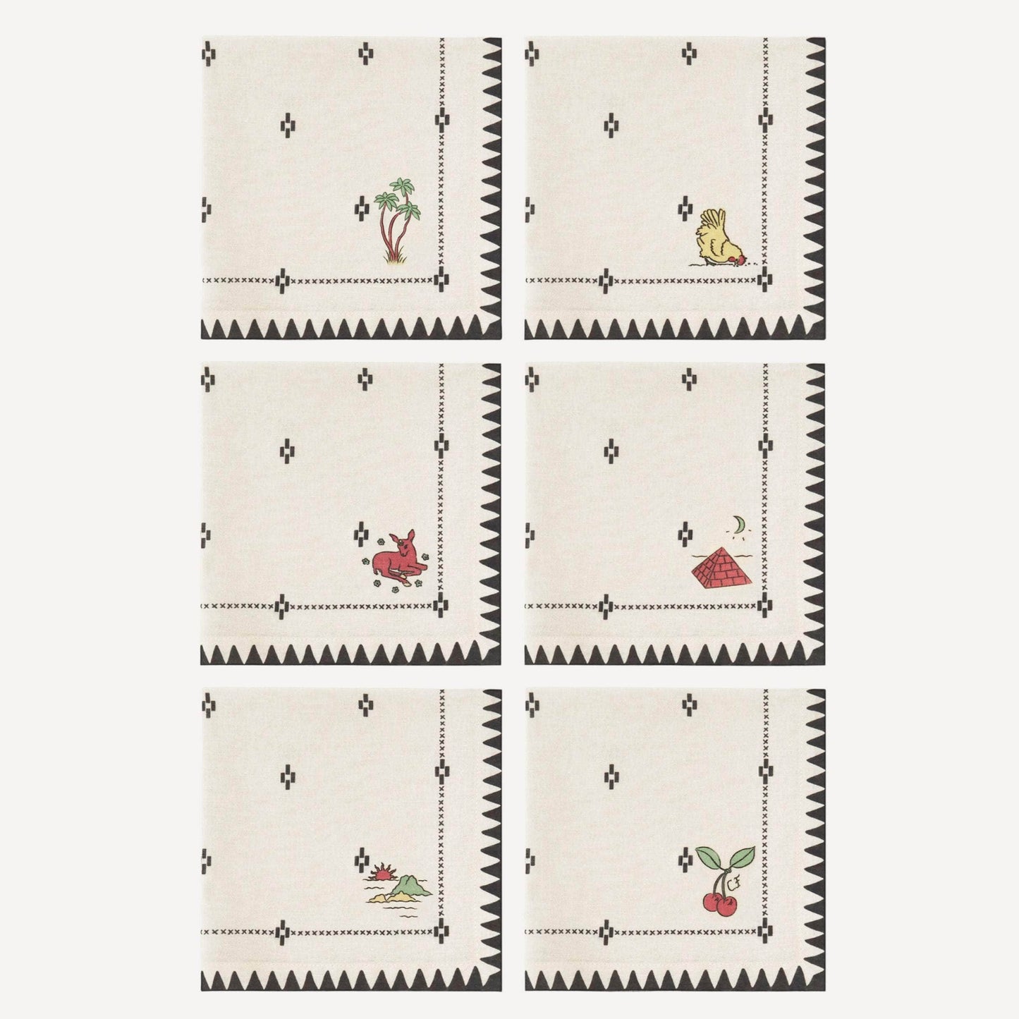 Redwork Napkins in Black- Set of Four
