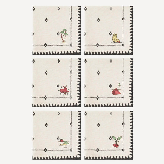 Redwork Napkins in Black- Set of Four