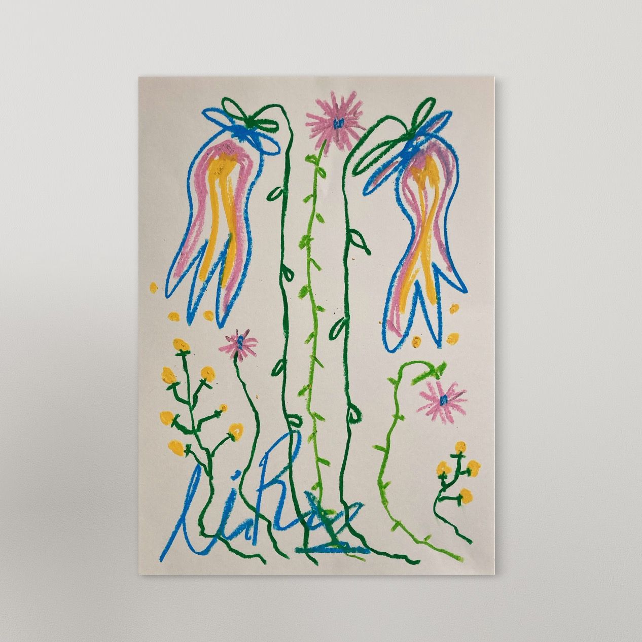 Pink, Yellow & Blue Floral | Original Painting A3