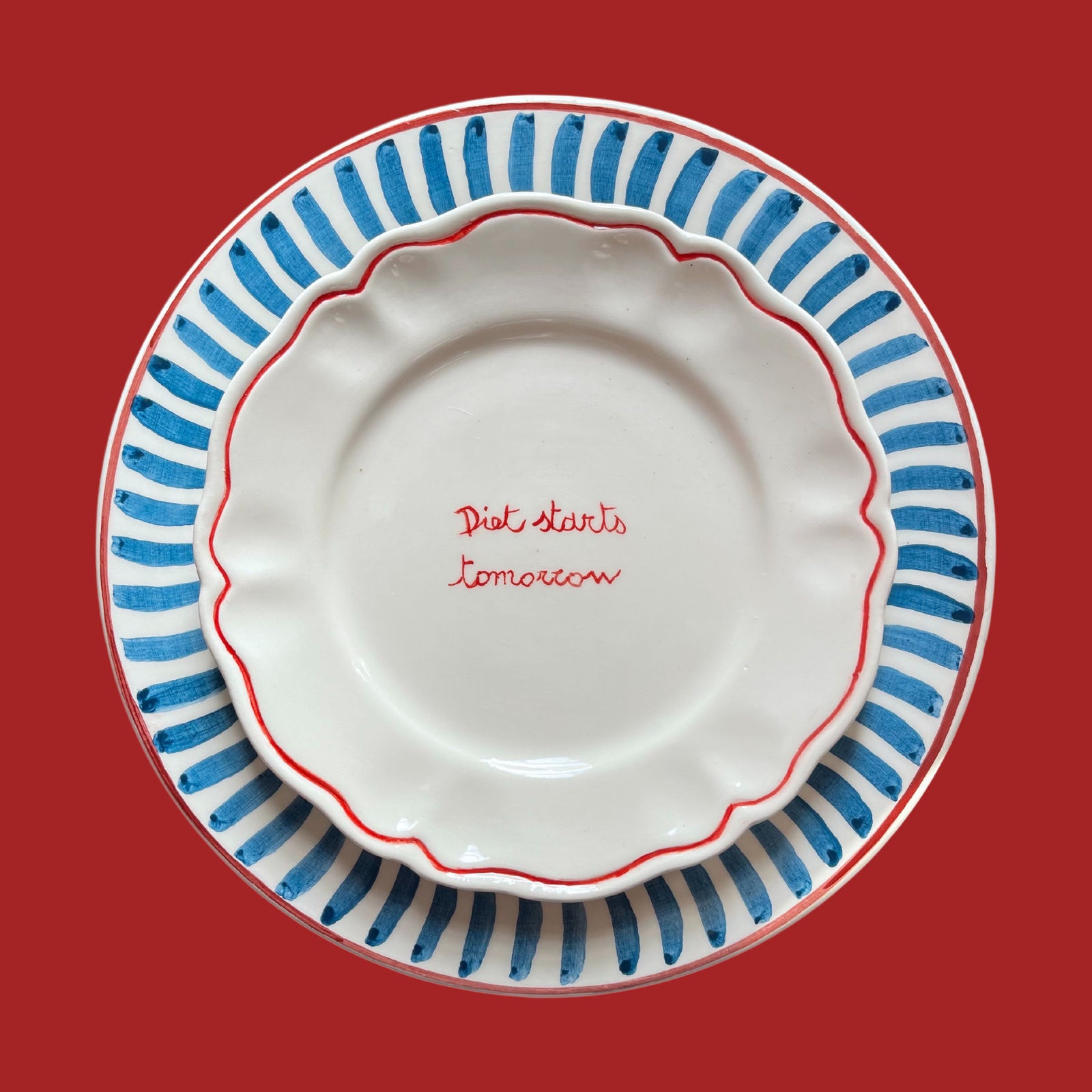 Ceramic "Diet Starts Tomorrow" Scalloped Plate | Set of 6