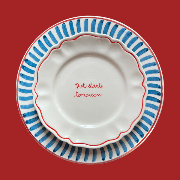 Ceramic "Diet Starts Tomorrow" Scalloped Plate | Set of 6