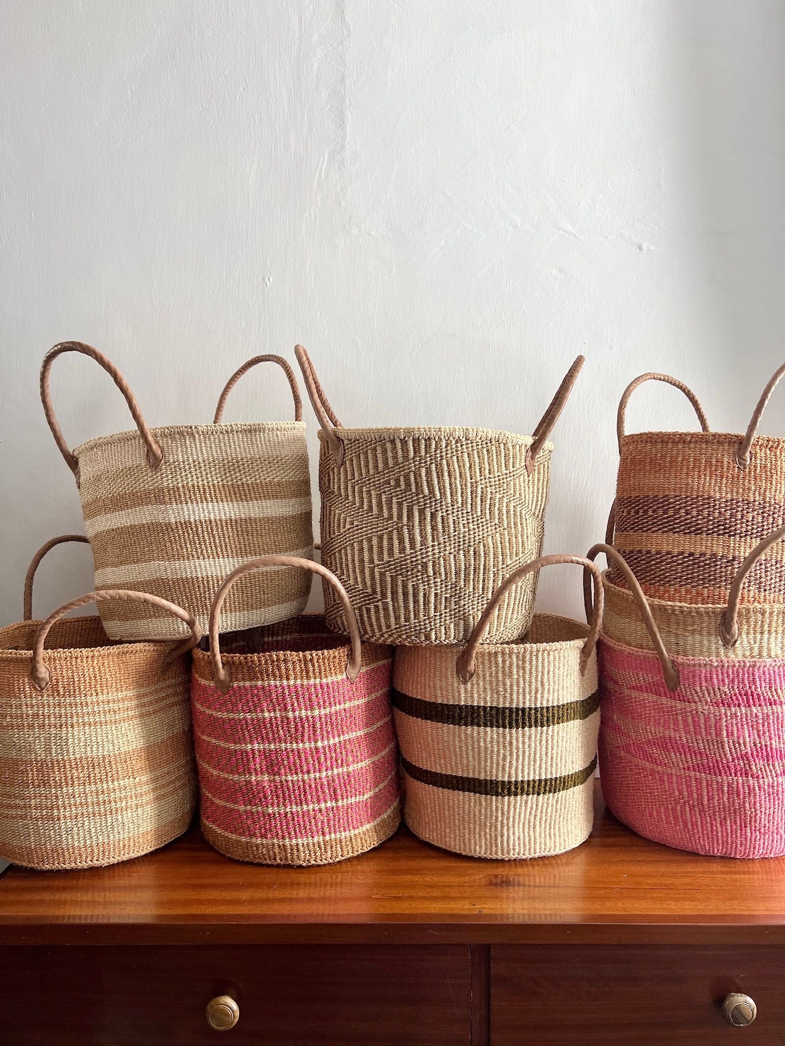 Light Peach Sisal Storage Basket