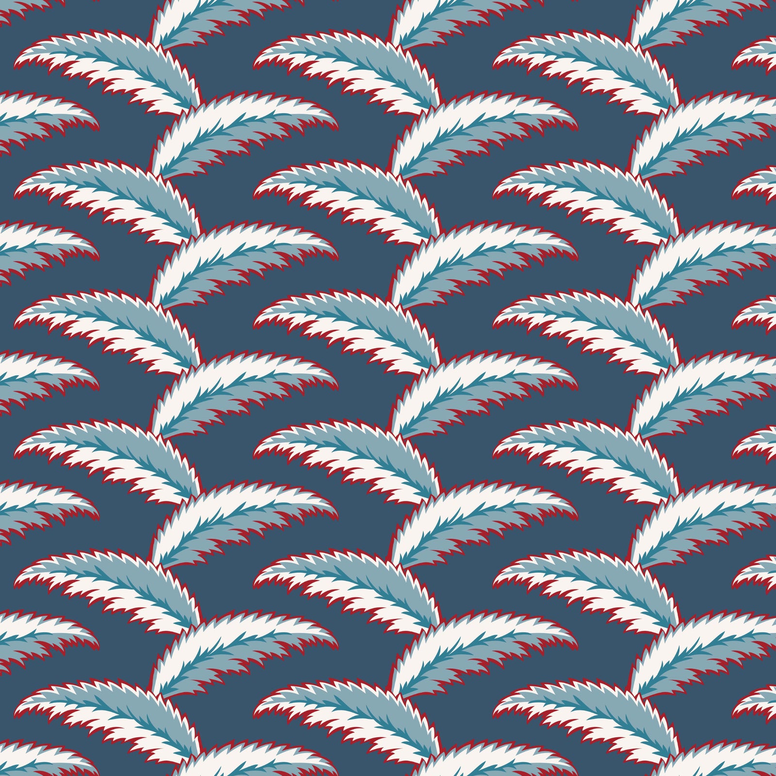 Persian Palm Wallpaper - Blue and Red