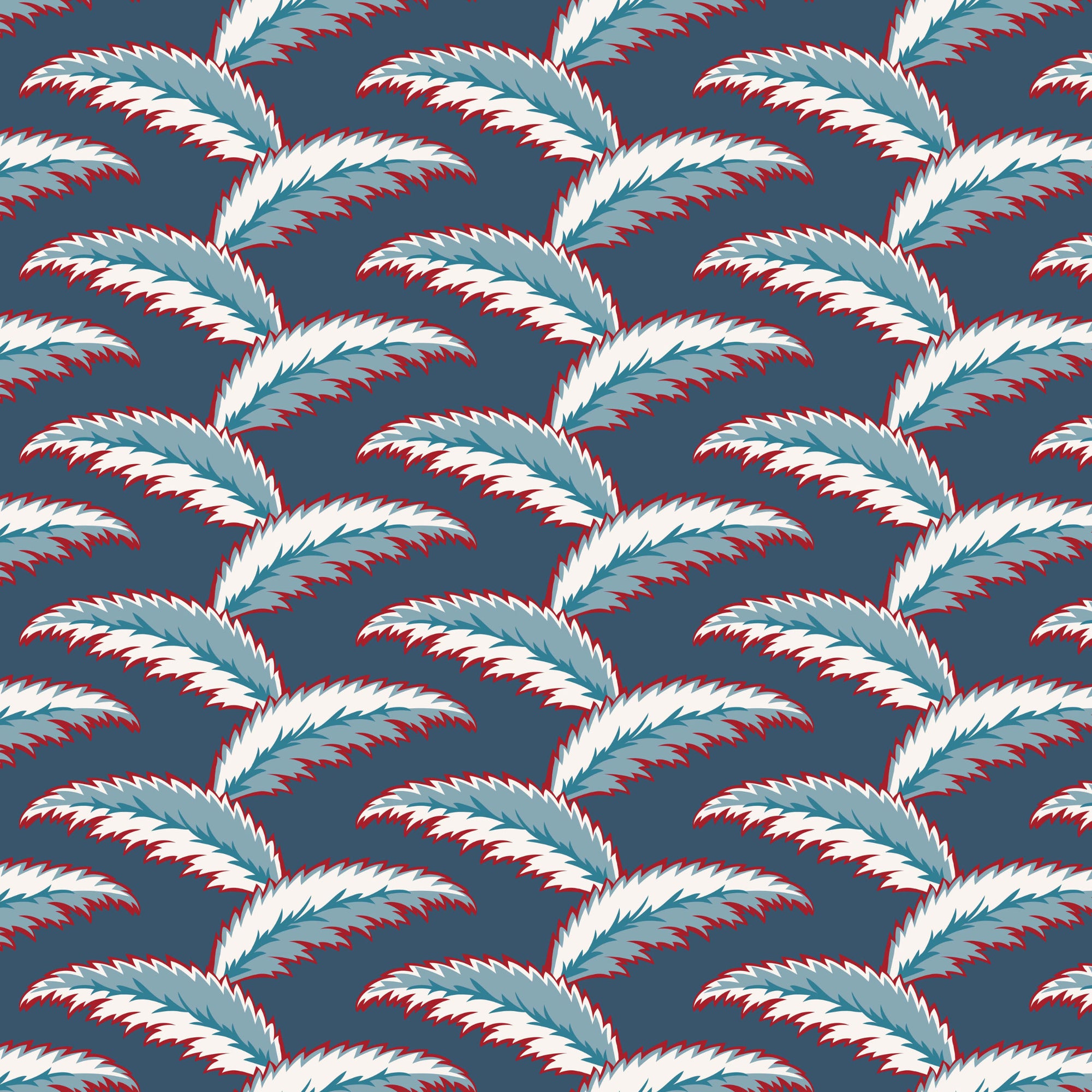 Persian Palm Wallpaper - Blue and Red